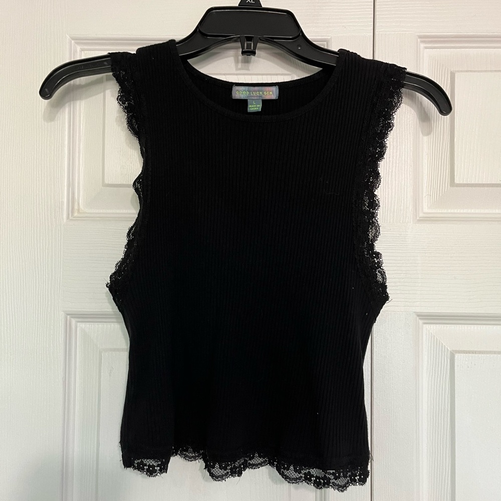 Black Laced Sleeve Tank Top